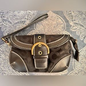 Coach C Print y2k Vintage Black Canvas Leather Wristlet